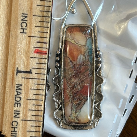 Boho western chic dangling antiqued silver multicolored mosaic earrings - Picture 5 of 6